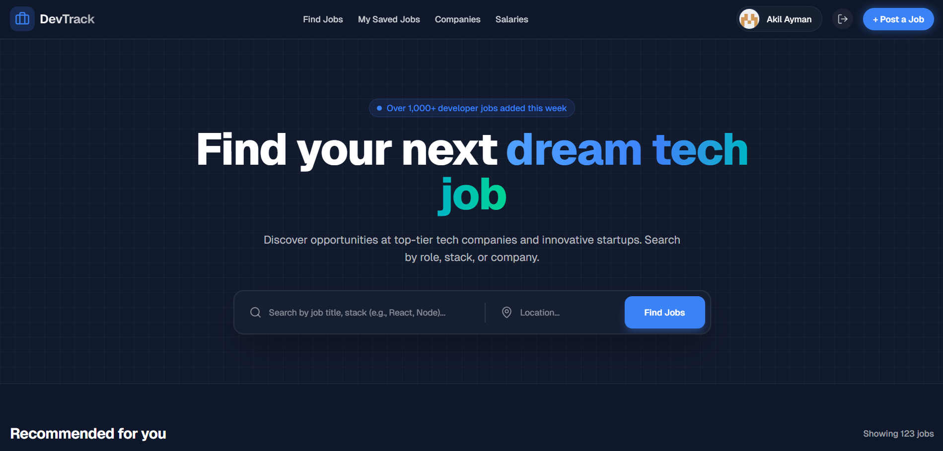 DevTrack – Job Aggregator Dashboard
